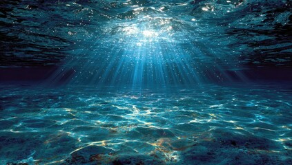 Underwater sunbeams illuminate deep sea