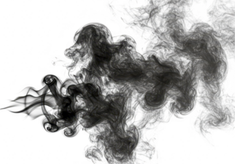 Abstract black smoke swirls isolated on transparent background
