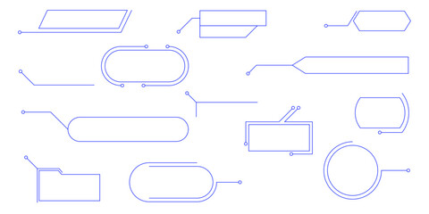 Futuristic hud design with text box frame modern line border menu and callout title. Interface board elements set for web ui game presentation or business banner template