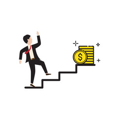 Businessman climbing stairs and coins
