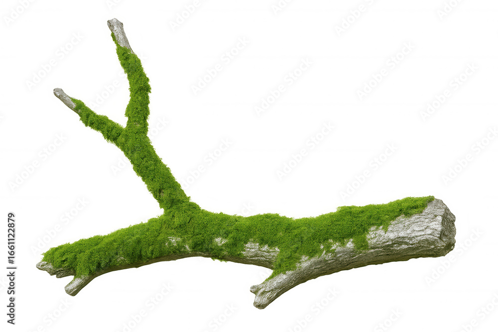 Poster photorealistic mossy branch isolated on transparent background, ideal for compositing and adding a t