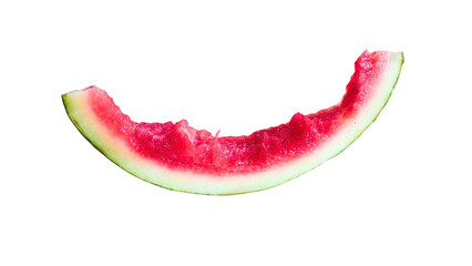 A nearly eaten watermelon slice with only the rind left, isolated on a transparent background,...