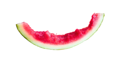 A nearly eaten watermelon slice with only the rind left, isolated on a transparent background, perfect for summer-themed designs and fresh fruit visuals.
