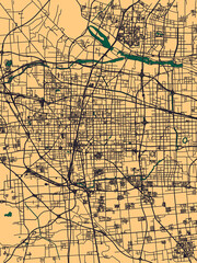 Obraz premium Shantou, China, City, Atlas, Map, Watercolor, Highway, Primary, Secondary, Residential, Lanes, River, . Abstract city banner urban art, abstract downtown paint, business city panorama, hand paint city