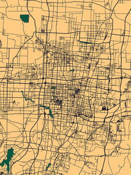 Zibo China City Street Map. Abstract city banner urban art, abstract downtown paint, business city panorama, hand paint city