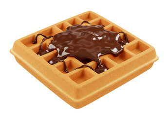 Isolated Belgian Waffle Topped with Melted Chocolate Sauce