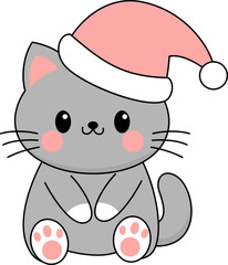 Cute Cartoon Cat Wearing a Santa Hat