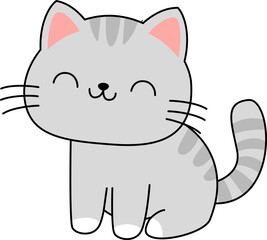 Cute Gray Striped Cat Illustration