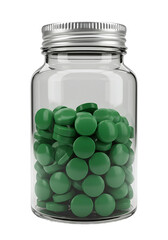 Glass Jar with Green Pills