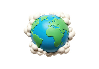 Isolated Claymation Planet Earth Surrounded by Clouds