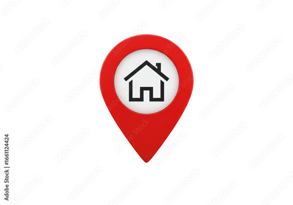 Poster isolated red map pin with a house icon for home address
