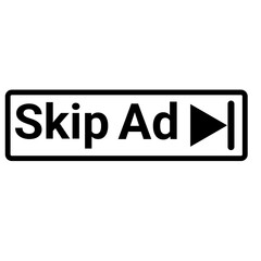 Black skip ad button icon with play symbol on white background