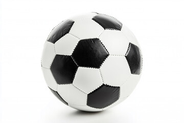 Obraz premium Close up of a black and white soccer ball on a plain white background in a studio shot