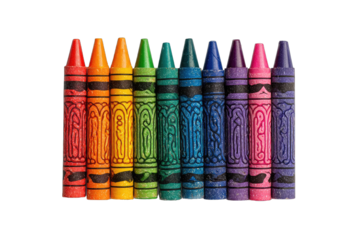Row of colorful crayons in rainbow spectrum