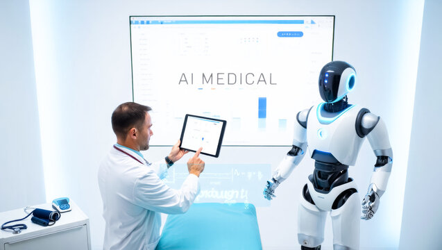 Robot is standing next to a doctor