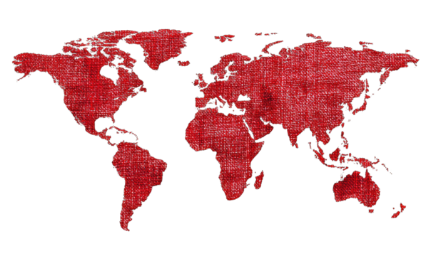 Red world map, textured
