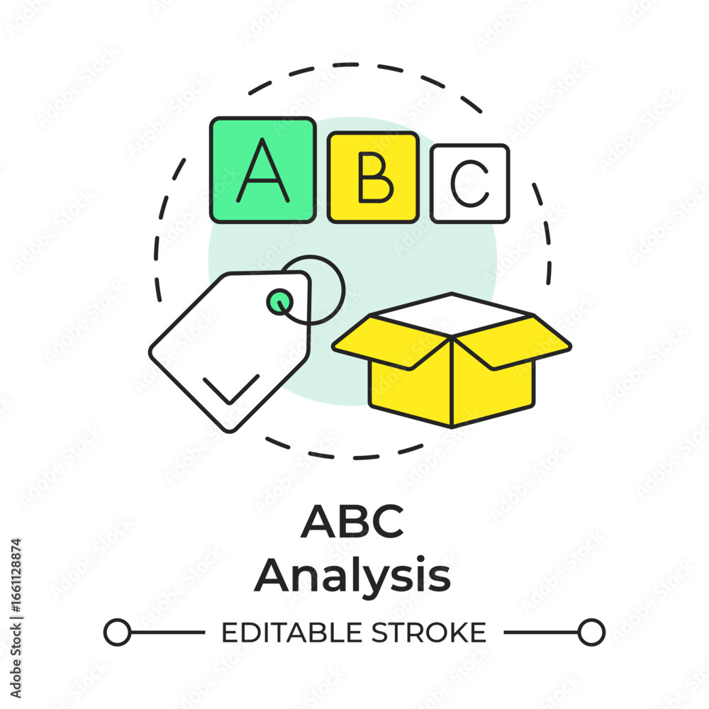 Poster abc analysis multi color concept icon. products value comparison process. inventory management metho