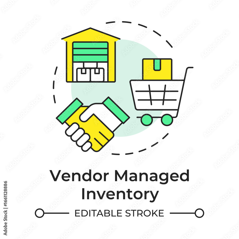 Aufkleber vendor managed inventory multi color concept icon. supplier control of material. resources managemen