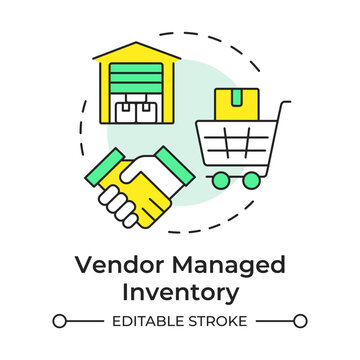 Vendor managed inventory multi color concept icon. Supplier control of material. Resources management method. Round shape line illustration. Abstract idea. Graphic design. Easy to use in article