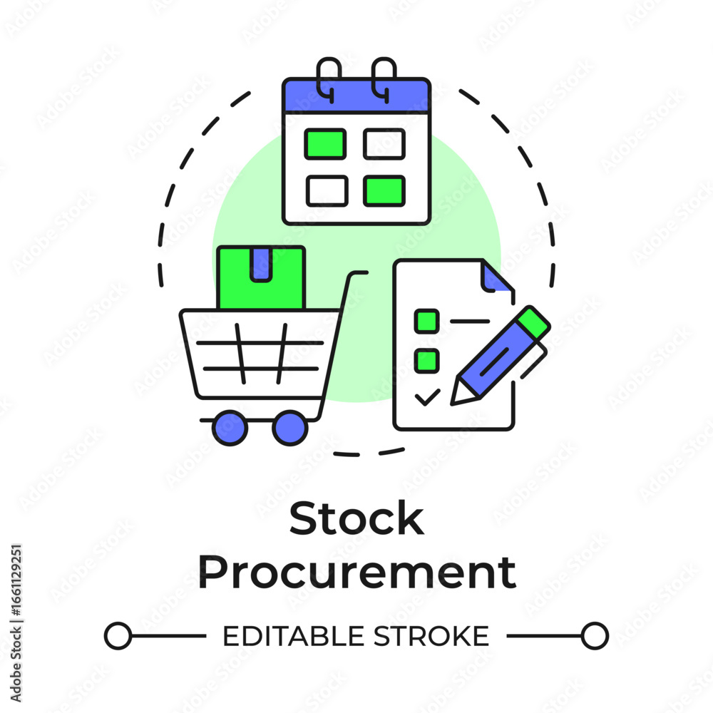 Poster stock procurement multi color concept icon. purchasing needed materials. step of inventory managemen