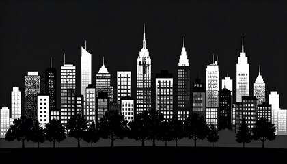 Naklejka premium A stylized black and white city skyline at night