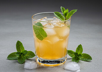 Refreshing Mint Iced Beverage on Gray Surface — Summer Drink Concept