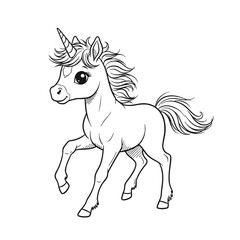 Cute Baby Unicorn Cartoon Coloring Page Illustration.