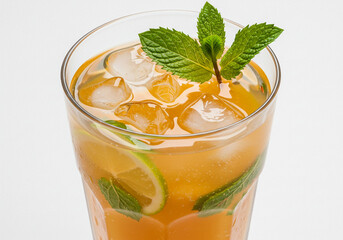 Citrus Mint Iced Drink in Clear Glass — Refreshing Summer Beverage