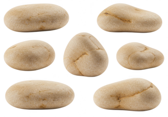 Collection of smooth pebbles isolated on transparent background