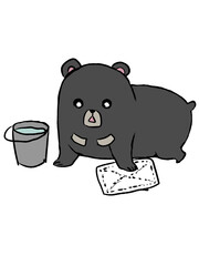 床を雑巾で拭くゆるマレーグマ