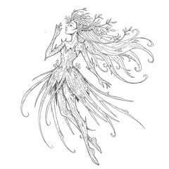 Elegant Dryad Nature Spirit Line Art Illustration 1.