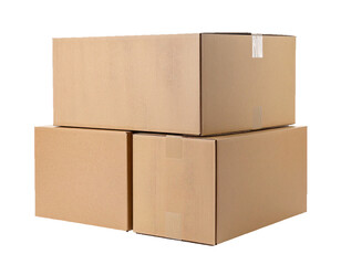 Stack of Three Cardboard Boxes Isolated on Transparent Background