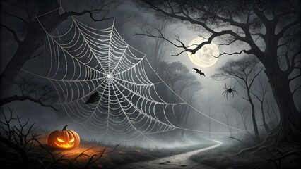 Spider Web on Dark Background for Halloween Design Elements