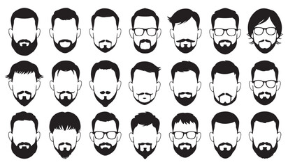 Modern Beard Styles Vector Icons Set of Trendy Male Hairstyles and Mustaches