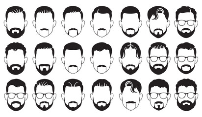 Modern Beard Styles Vector Icons Set of Trendy Male Hairstyles and Mustaches