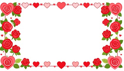 Red rose and heart border on white