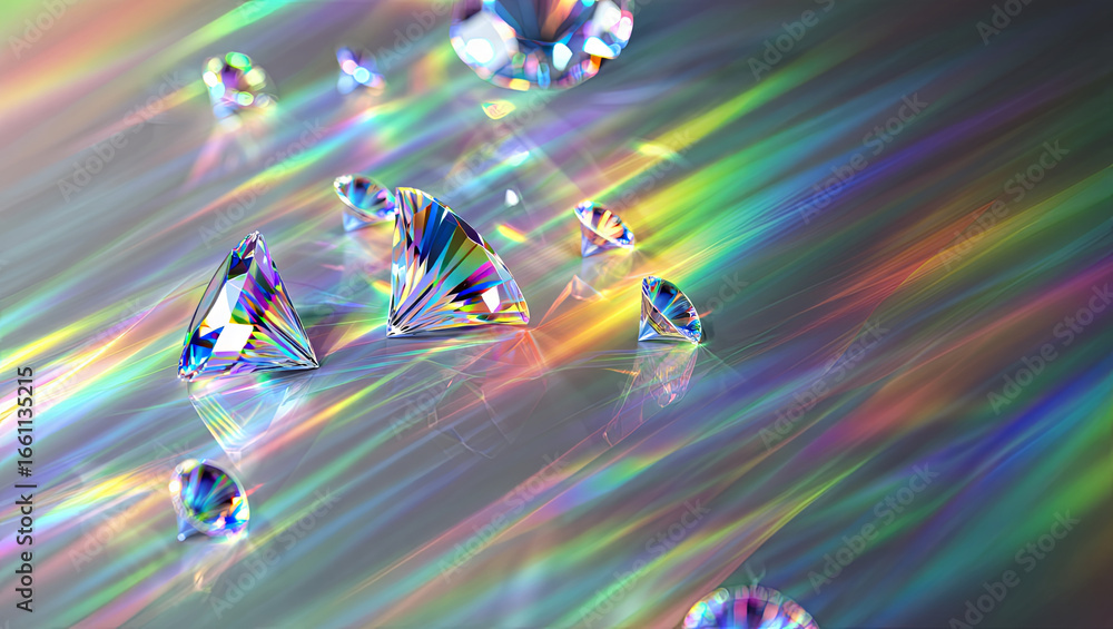Poster facets of shimmering gemstones catch colorful rays of light, creating an enchanting spectrum. the ar