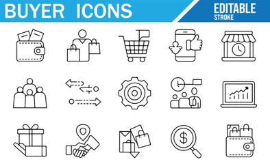 Buyer and Transaction Icons Set for E-commerce Websites