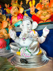 Colorful Ganesh Murtis for Ganesh Chaturthi Festival in India | Traditional Hindu Idols and Decorations for Ganpati Festival Celebrations | Indian Culture and Spiritual Photography Stock Images