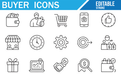 Buyer and Shopping Icons Collection – E-commerce, Payment, Shopping Cart, Customer, and Business Symbols