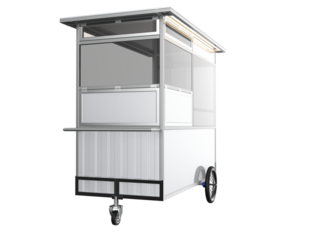 Modern Mobile Street Vendor Cart 3D Render, Transparent PNG Background. Sleek, customizable, blank retail kiosk, food stand, or pop-up shop for small business, entrepreneurship, and digital marketing.