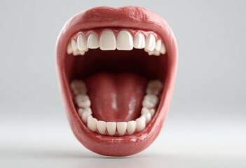 Wide-open mouth, teeth, tongue visible.  Healthy, human-like