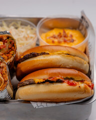 Burgers close-up on street food background