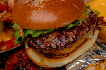 Burgers close-up on street food background