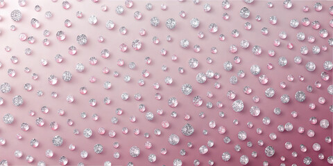 Delicate droplets in varied sizes are arranged on a soft pink background, creating a sparkling effect that adds elegance and charm. The combination of clear and silver enhances the overall beauty