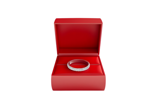 Diamond Ring in Red Box. Isolated on transparent background