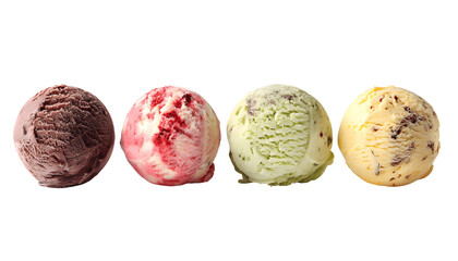 Fototapeta premium Four assorted round ice creams featuring a variety of flavors