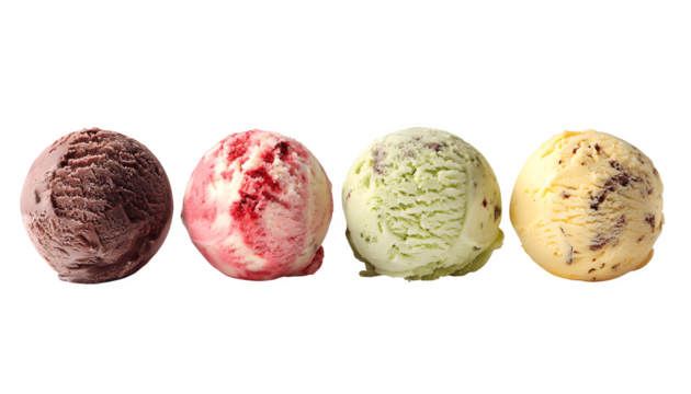 Four assorted round ice creams featuring a variety of flavors