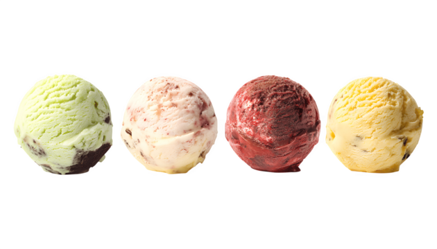 Four assorted round ice creams featuring a variety of flavors