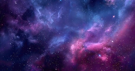 Vast nebulae of deep space, swirling clouds of vibrant purple, pink, and blue hues, dotted with scattered stars